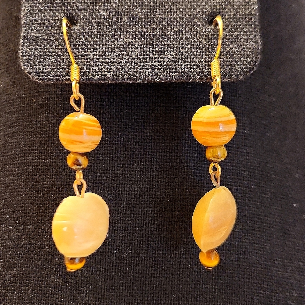Caramel colored glass bead fish hook earrings